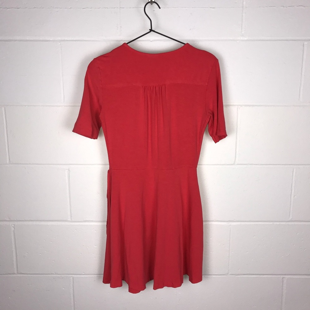 ASOS Faux Wrap Short Sleeve Dress 8 Salmon Pink - Picture 7 of 8